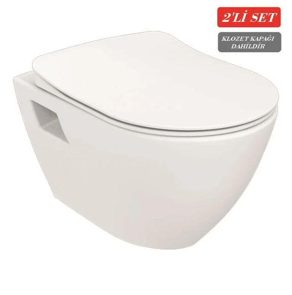 Creavit Terra Rim-Off Kanalsız Asma Klozet (TP329.00) + Duck TP Yavaş Kapanan Kapak 2'li Set ürün görseli 1