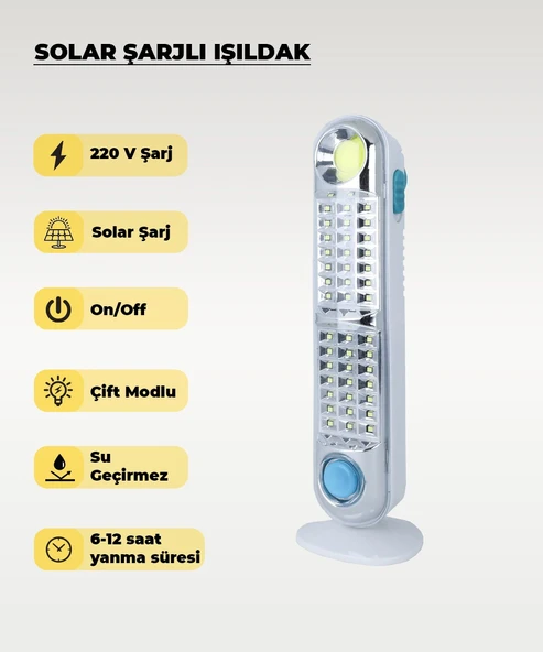 60W Solar / 220V Şarjlı Işıldak - Askı Aparatlı ve Ayaklı - Su Geçirmez ürün görseli 1