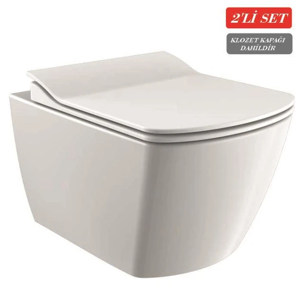 Creavit Elegant Rim-Off Kanalsız Asma Klozet (EG321.00) + Elegant TP Yavaş Kapanan Kapak 2'li Set ürün görseli 1