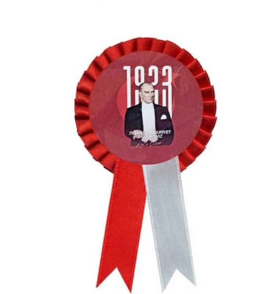 1923 Atatürk Desenli Yaka Rozeti Kurdelalı Kokart- 1 Adet ürün görseli 1
