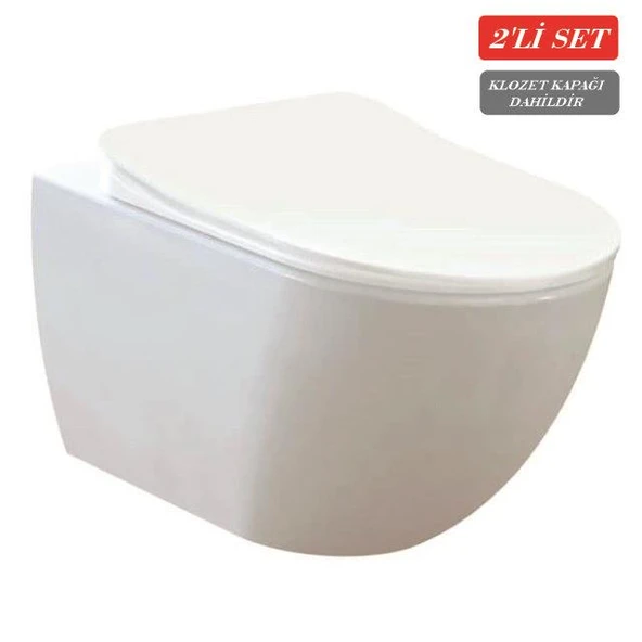 Creavit Free Rim-Off Kanalsız Asma Klozet 1.Kalite (FE322.02) + Duck TP Yavaş Kapanan Kapak 2'li Set ürün görseli 1