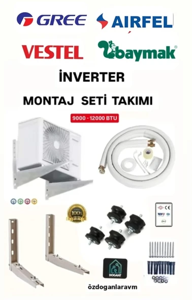 İNVERTER 9000 Btu-12000 Btu Klima 3 Metre Alaminyum Boru 50 Cm Ayak Titreşim Takozu ürün görseli 1