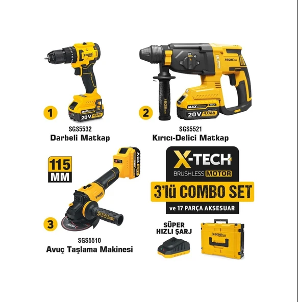 Sgs Combo Set 3 Parça Darbeli Matkap/kırıcı-delici Matkap/avuç Taslama Makinesi ürün görseli 1