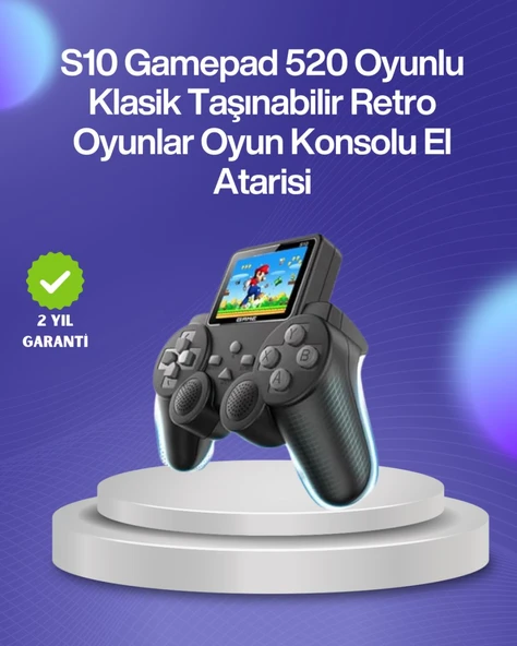 500 Oyunlu Nostaljik El Tipi Oyun Konsolu, Taşınabilir Şarjlı Cihaz, Renkli Ekran ve TV Destekli ürün görseli 1