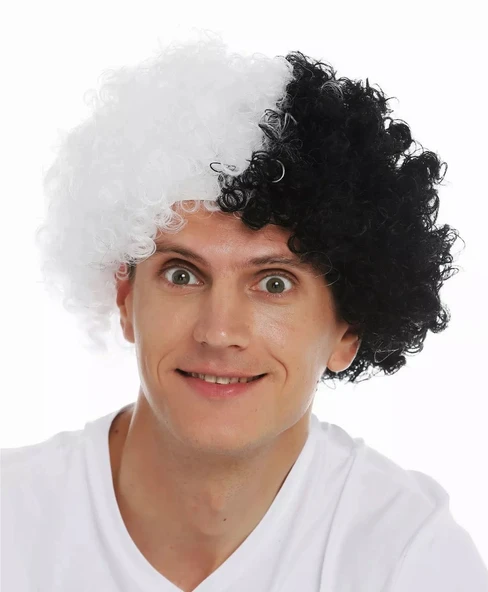 Siyah Beyaz Kıvırcık Afro Bonus Taraftar Peruğu ürün görseli 1