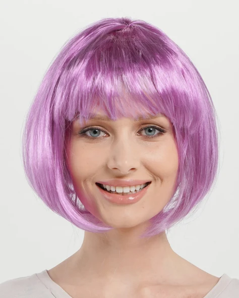 Düz Kesim Küt Parti Peruğu Rose Pembe ürün görseli 1
