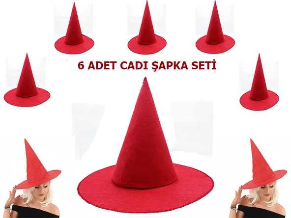 Kırmızı Keçe Cadı Şapkası Yetişkin-Çocuk Uyumlu ürün görseli 1