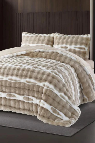 Su Yolu Tavşan Tüyü Çift Kişilik Yatak Örtüsü 220x240 Cm Cappucino ürün görseli 1