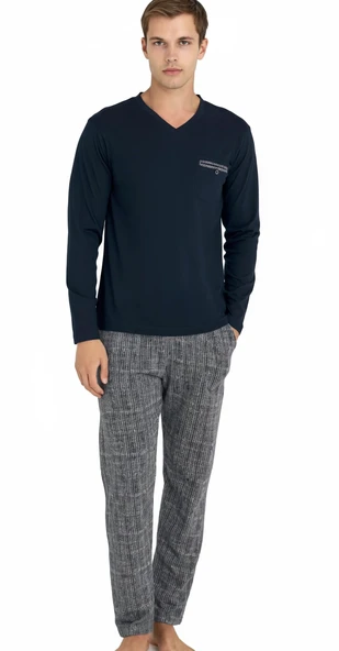 9214-kly v yaka pijama takımı ürün görseli 1
