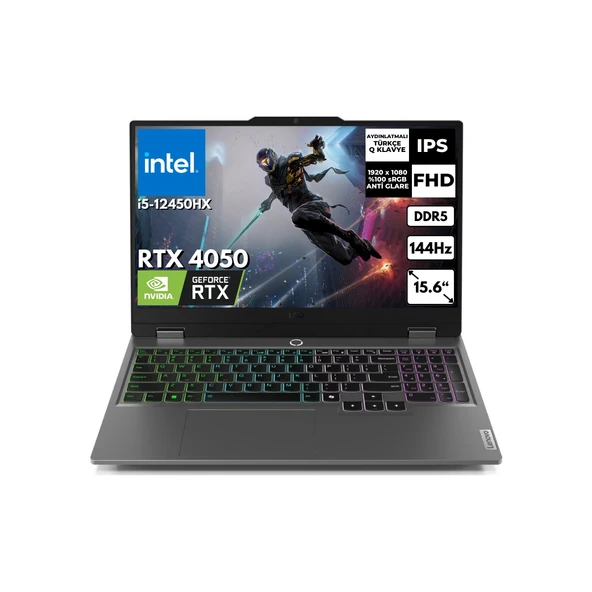 Loq 15IAX9 I5-12450HX 64 GB 2 Tbssd 6gb Rtx 4050 15.6" Fhd 144Hz Freedos Gaming Notebook 83GS007WTR BT23 ürün görseli 1
