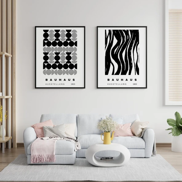 Siyah Beyaz Şekiller Duvar Tablosu Çerçeveli 2'li Set Siyah Renk 30 x 42 Boyut/Ebat ürün görseli 1
