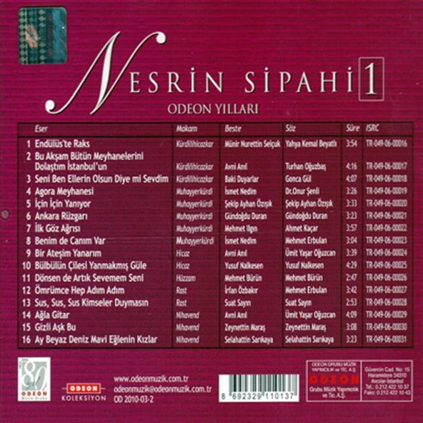 Odeon Yılları Nesrin Sipahi 1 - CD - Resim 2