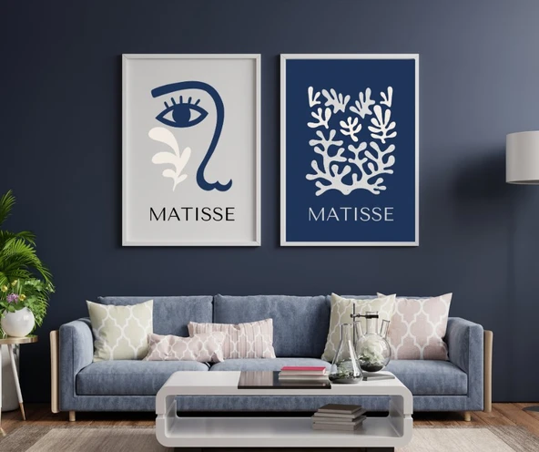 Mavinin Güzelliği Matisse Duvar Tablosu Çerçeveli 2'li Set Beyaz Renk 21 x 30 Boyut/Ebat ürün görseli 1