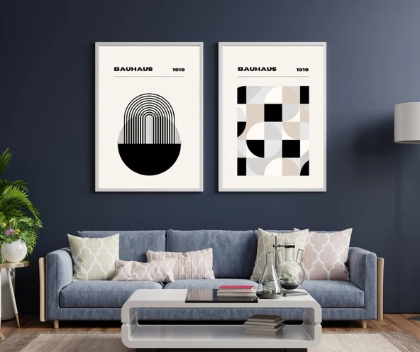 Bauhaus Minimalist  Duvar Tablosu Çerçeveli 2'li Set Beyaz Renk 21 x 30 Boyut/Ebat ürün görseli 1