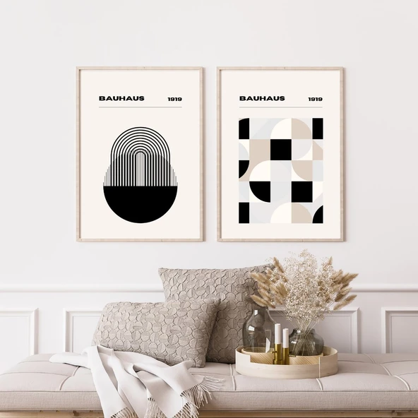 Bauhaus Minimalist  Duvar Tablosu Çerçeveli 2'li Set Ahşap Renk 35 x 50 Boyut/Ebat ürün görseli 1