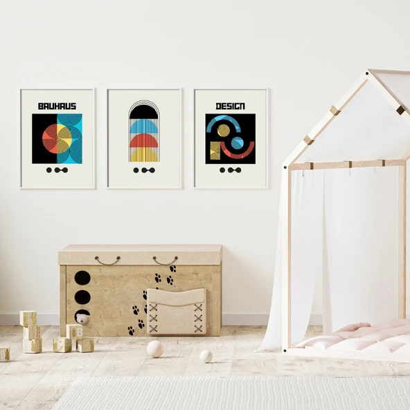 Bauhaus Gece Karanlığı Duvar Tablosu Çerçeveli 3'lü Set Beyaz Renk 21 x 30 Boyut/Ebat ürün görseli 1