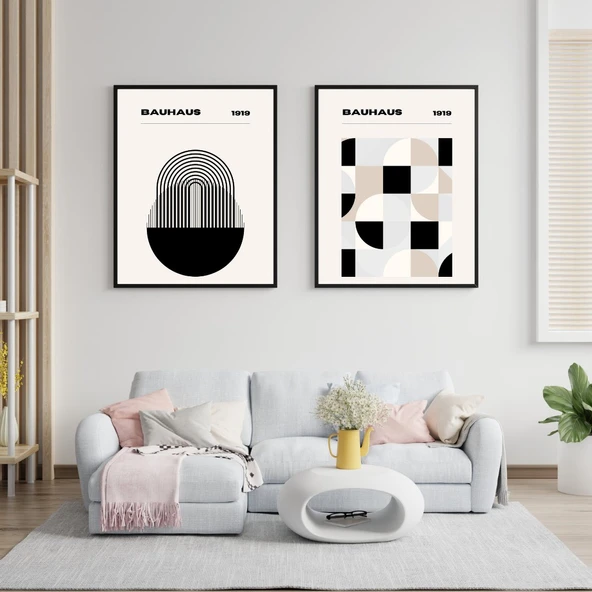 Bauhaus Minimalist  Duvar Tablosu Çerçeveli 2'li Set Siyah Renk 21 x 30 Boyut/Ebat ürün görseli 1