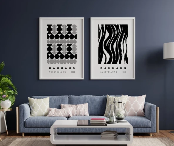 Siyah Beyaz Şekiller Duvar Tablosu Çerçeveli 2'li Set Beyaz Renk 35 x 50 Boyut/Ebat ürün görseli 1