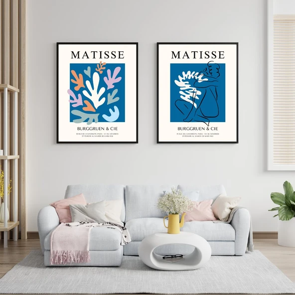Mavinin Büyüsü Matisse  Duvar Tablosu Çerçeveli 2'li Set Siyah Renk 35 x 50 Boyut/Ebat ürün görseli 1