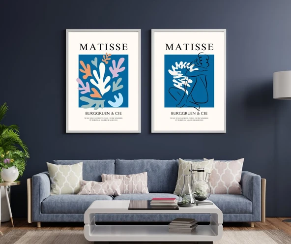 Mavinin Büyüsü Matisse  Duvar Tablosu Çerçeveli 2'li Set Beyaz Renk 35 x 50 Boyut/Ebat ürün görseli 1