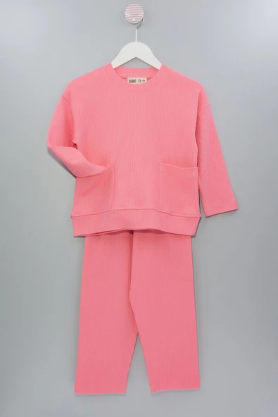 Fitilli Cepli Toz Pembe Kız Çocuk Pijama Takımı ürün görseli 1