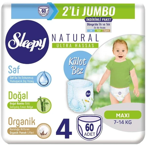 Sleepy Külot Bebek Bezi 4 Beden 7-14 KG Maxi 60 Adet Jumbo Pk Serisi ürün görseli 1