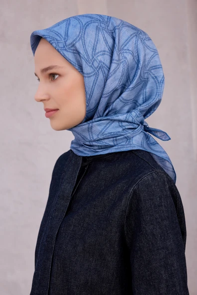 Geometrik Desen İpek Twill Eşarp 4221D01 - Resim 5