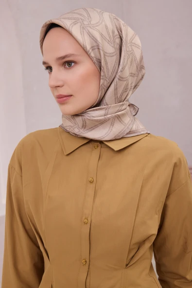 Geometrik Desen İpek Twill Eşarp 4221D01 - Resim 7