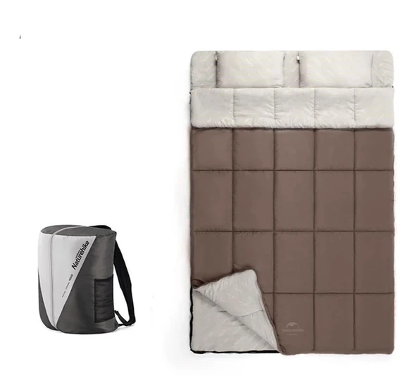 Naturehike HD250 Zarf Tarzı Yastıklı Çift Kişilik Pamuklu Uyku Tulumu Straw Brown (Kahverengi) ürün görseli 1