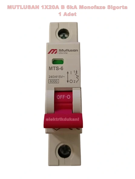 MUTLUSAN 1x20A B 6kA W-Otomat Sigorta Monofaze Tek Fazlı W Otomat Sigorta ürün görseli 1