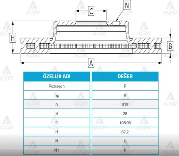 Fren Dıskı Hılux 06-19 Pıckup 3.0 Revo / Ön Havalı 319-6 ürün görseli 1