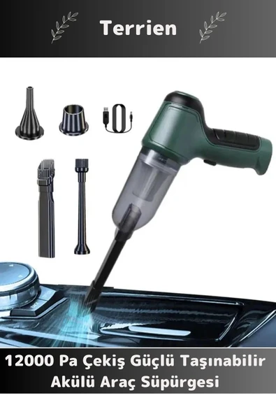Premium 12000Pa Çekiş 2000mAh Pil Otomatik Aydınlatma Taşınabilir Akülü Araç Süpürgesi ürün görseli 1