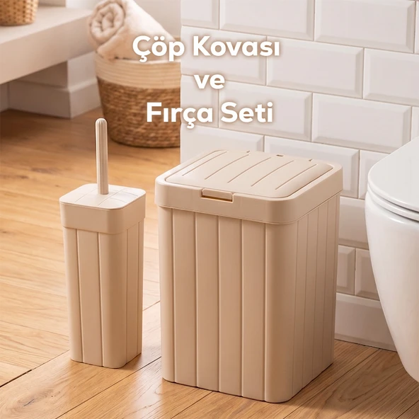 Porsima Linny 2li Banyo Fırçası Banyo Mutfak Çöp Kovası Seti Klozet Fırçası ve Çöp Kutusu Takımı 10lt ürün görseli 1