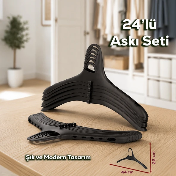 Porsima Harmoni 24 Adet Dolap Içi Düzenleyici Organizer İç İçe Geçen Askı Tişört Gömlek Elbise Askısı Siyah ürün görseli 1