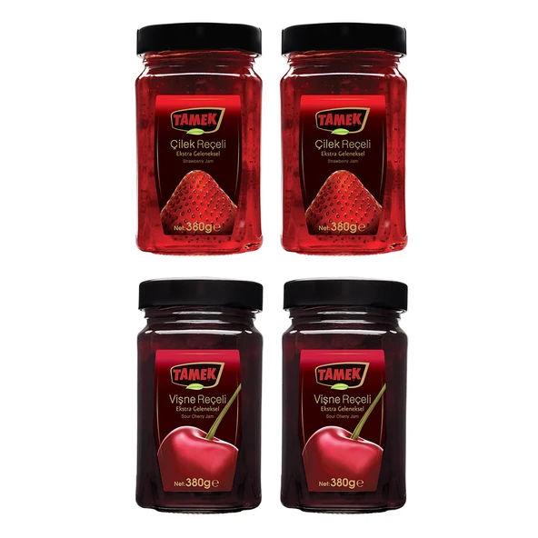 Tamek Geleneksel Reçel 380 gr Vişne ve Çilek 4 lü Karma Paket ürün görseli 1