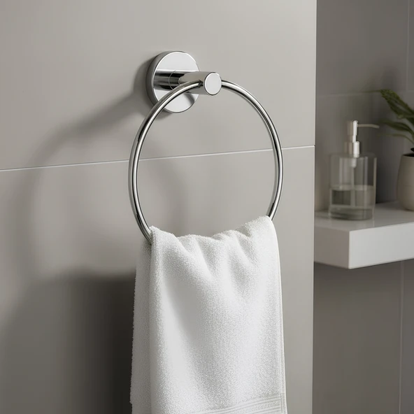Vidalı Krom Kaplama Yuvarlak 16 cm Banyo Mutfak Lavabo Pratik Havluluk Askılığı ürün görseli 1