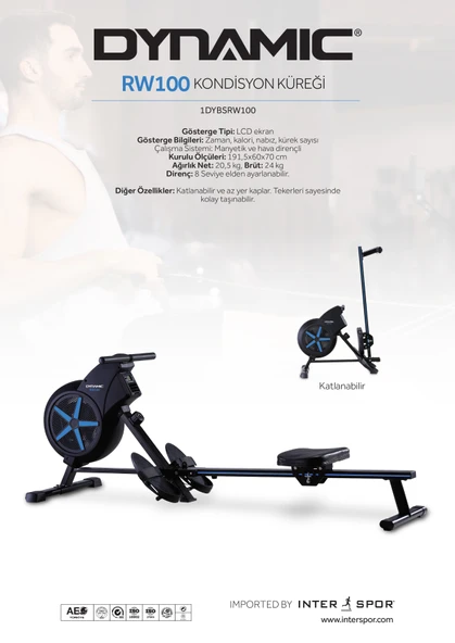 Dynamic RW100 Katlanabilir Hava Dirençli Kürek Çekme Aleti - Resim 8