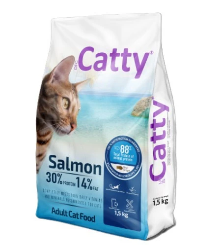 Catty Yetişkin Kedi Kuru Mama Somon Balıklı 1.5 kg+6 ADET 15 GRAM SOMON BALIKLI KEDİ ÖDÜL KREMA ürün görseli 1