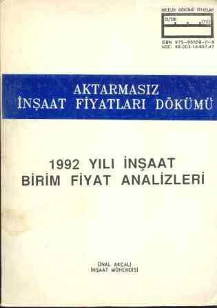 1992 Yılı İnşaat Birim Fiyat Analizleri / Aktarmasız İnşaat Fiyatları Dökümü ürün görseli 1