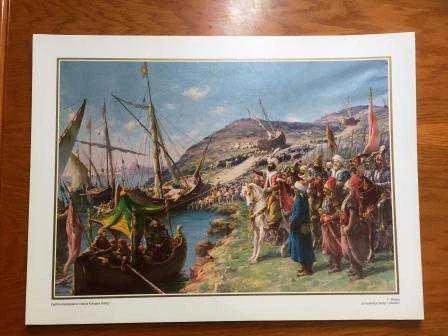 Ressam F. Zonaro'nun yaptığı ve şu an Dolmabahçe Sarayında Sergilenen "Fatih'in Kadırgalarını Haliç'e Karadan İndirişi"nin Resmi ürün görseli 1