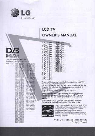 LG Life Good LCD TV Ovner's Manuel / LCD TV Kullanım Kılavuzu - 28 Dilde ürün görseli 1