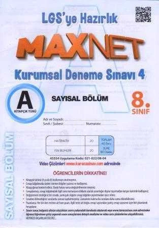 8. Sınıf Maxnet LGS'ye Hazırlık Kurumsal Deneme Sınavı 4 Saysal Bölüm A Kitapçığı ürün görseli 1