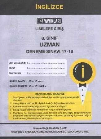 Hız Yayınları 8. Sınıf  İngilizce Uzman Deneme Sınavı 17-18 ürün görseli 1
