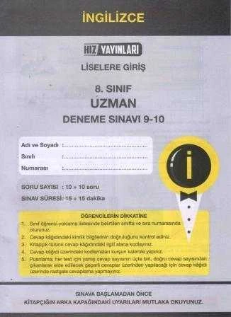 Hız Yayınları 8. Sınıf  İngilizce Uzman Deneme Sınavı 9-10 ürün görseli 1
