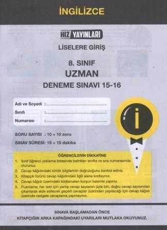 Hız Yayınları 8. Sınıf  İngilizce Uzman Deneme Sınavı 15-16 ürün görseli 1
