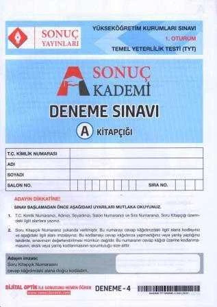 Sonuç Akademi Deneme Sınavı 1. Oturum A Kitapçığı / Yüseköğretim Kurumları Temel Yeterlilik Testi ürün görseli 1