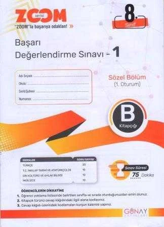 Günay Yayınları Zoom Serisi 8. Sınıf Başarı Değerlendirme Sınavı - 1 Sözel Bölüm 1. Oturum B Kitapçığı ürün görseli 1