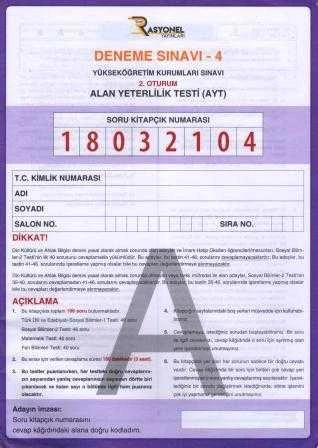 Rasyonel Yüksek Öğretim Kuruları Deneme Sınavı 4 / 2. Oturum AYT A Kitapçığı ürün görseli 1