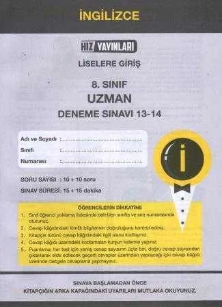 Hız Yayınları 8. Sınıf  İngilizce Uzman Deneme Sınavı 13-14 ürün görseli 1