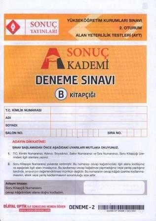 Sonuç Akademi Deneme Sınavı 2. Oturum B Kitapçığı / Yüseköğretim Kurumları Alan Yeterlilik Testi ürün görseli 1